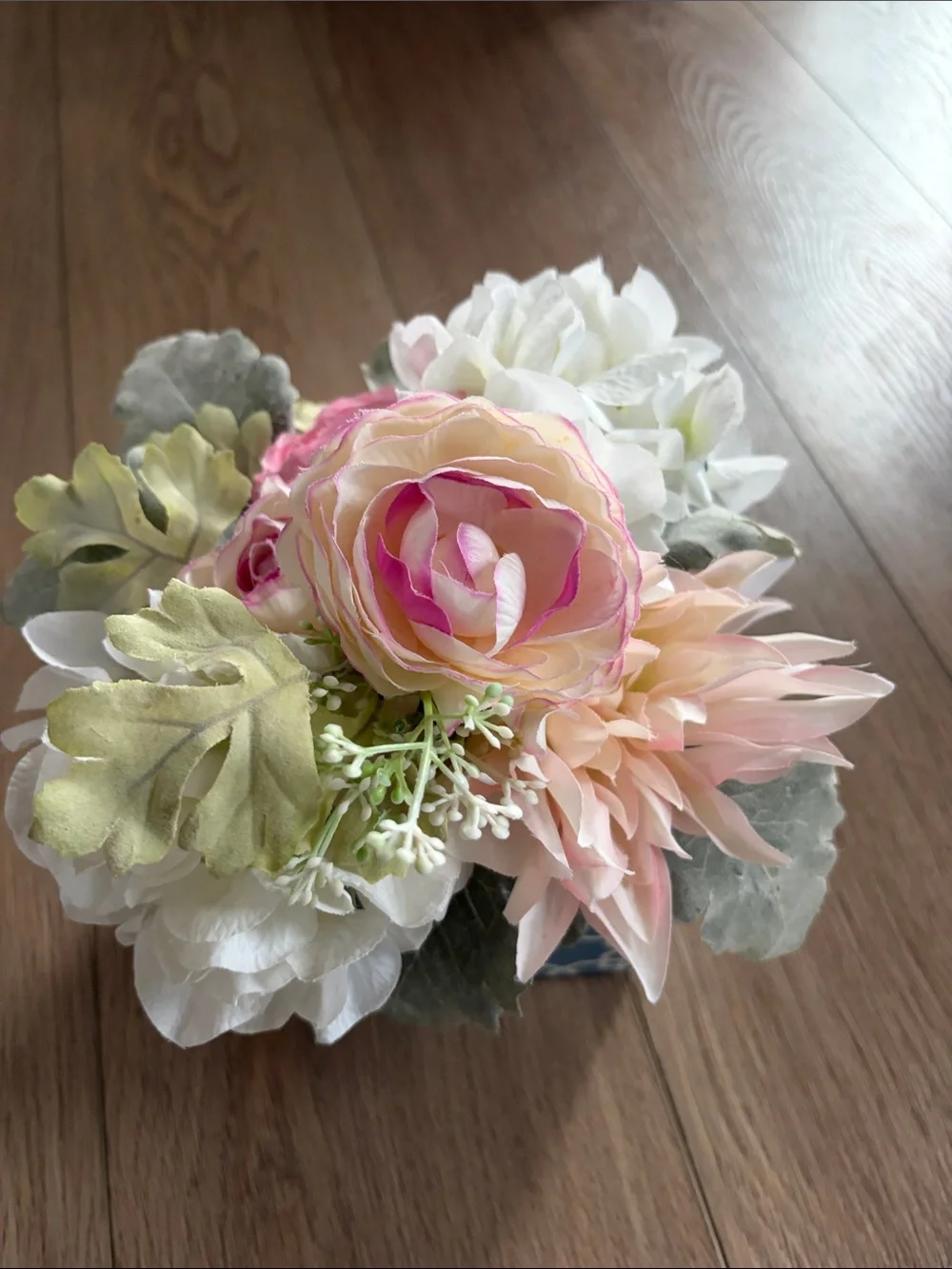 Pier 1 imports Floral Faux Arrangement in Blue Patterned Cube